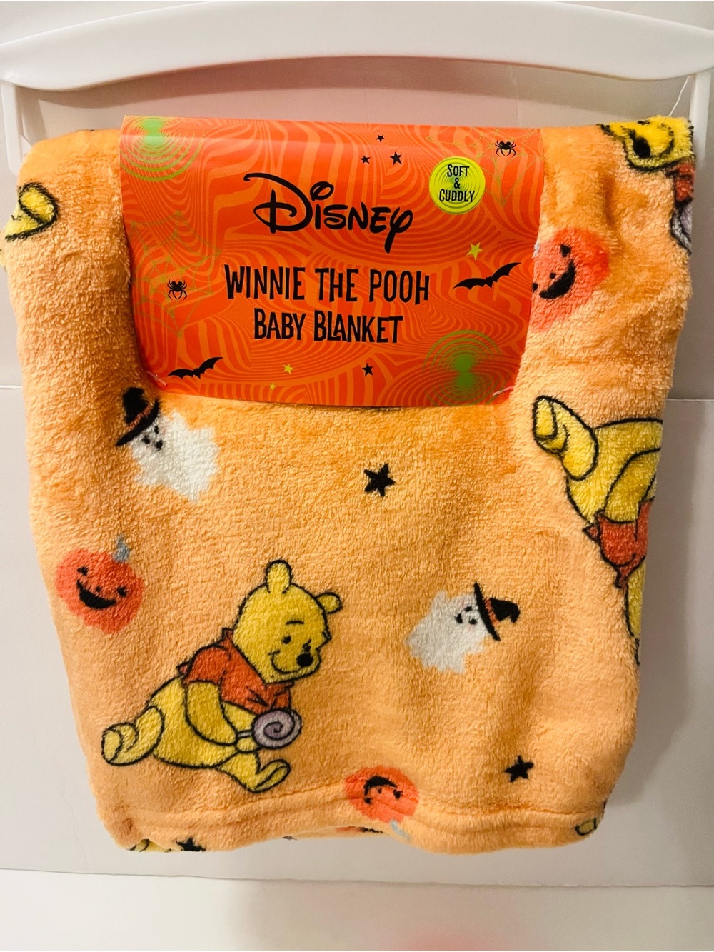 Disney Winnie the Pooh Soft Halloween Orange Baby Blanket Ghosts Pumpkins Stars